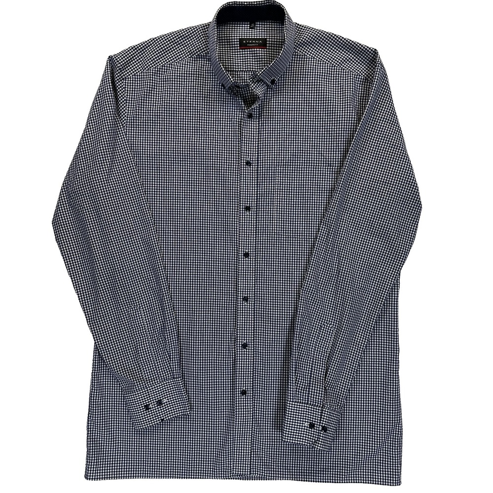 Eterna Modern Fit Dress Shirt Mens 42 16.5 Blue White Gingham Check Button Down